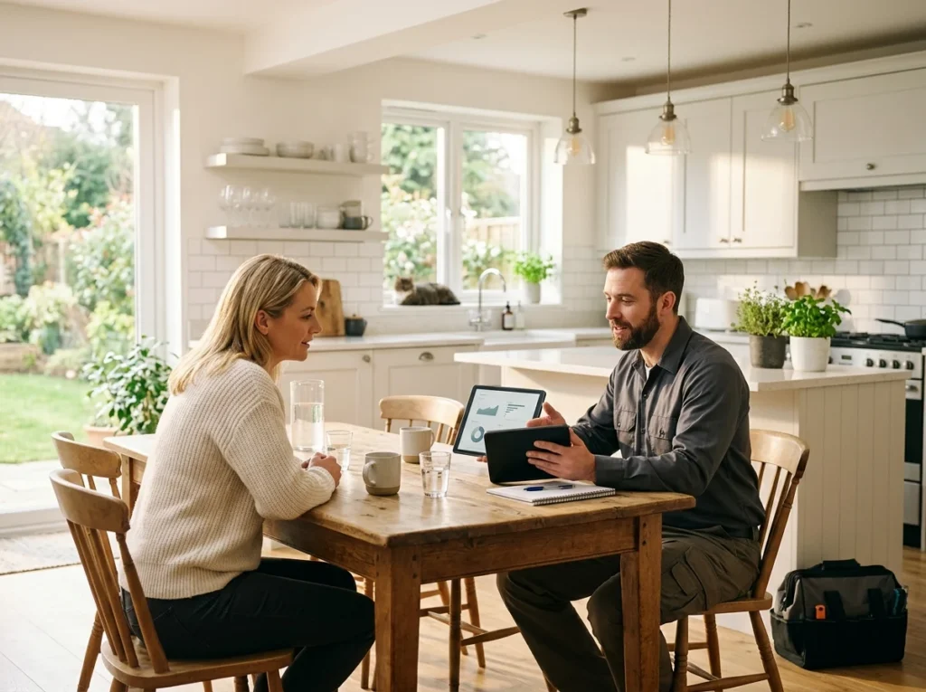 Working through a claim at the kitchen table